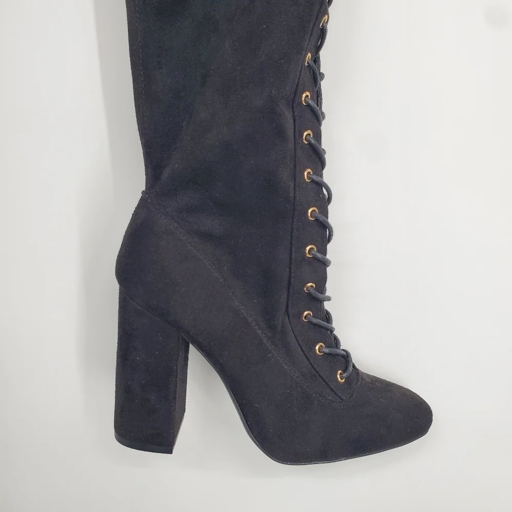Shoedazzle Shoes Women 6.5 Janitha Lace Up Zip Up Boot Black